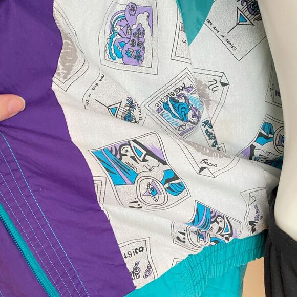 Vintage Casual Club Size Small Ski Jacket Teal Purple Lined Retro 90s Two Tone - Picture 9 of 10